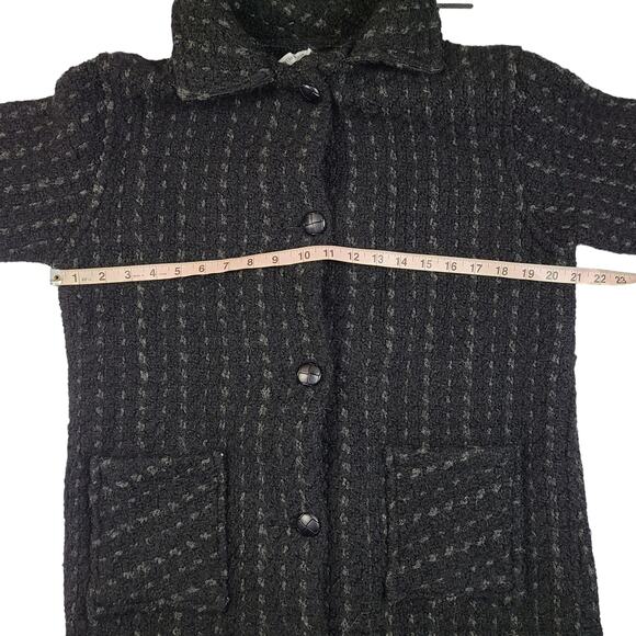 Branigan Weavers Cardigan Jacket Large Button Front Black Gray Wool - Picture 3 of 6